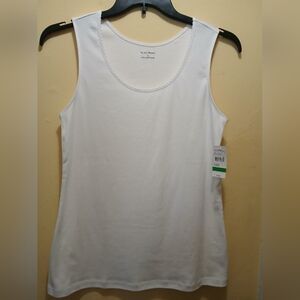 Studio Works White Cotton Tank With Scallop Detail Neckline